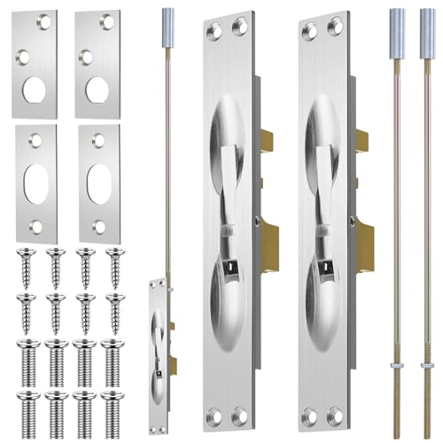 Blulu 2 Pcs Solid Brass Extension Flush Bolt with Rod 12 Inch 1 W x 6-3/4 H Flush Bolt for Fire Swinging Hollow Metal Doors & Double Doors Sliver