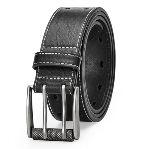 Men Classic Double Prong Faux Leather Belt Fashion Casual Heavy Duty Work Belts For Jeans Pants2