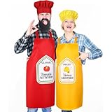 Shyyween 4 Pcs Ketchup and Mustard Costume Set Tomato Chef Hat and Apron for Halloween Couples Costume Mens and Womens for Adults
