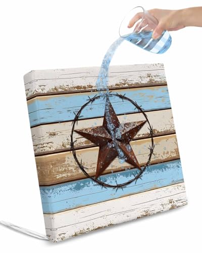 Hokiten Beige Blue Brown Star Outdoor Cushion Chair Cover Set of 4 - Waterproof Couch Seat Covers, Texas Star Wooden Vintage Patio Furniture Protector Cushions Slipcovers for Sofa/RV, 22