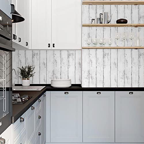 Generic WHITE WOOD WALLPAPER Grey Wood Wallpaper Shiplap Peel And Stick Wallpaper 17.7Inchx118.1Inch White Wood Plank Contact Paper Wood Peel And Stick Wallpaper Rustic Self Adhesive Decorative Wallpaper thumb #5