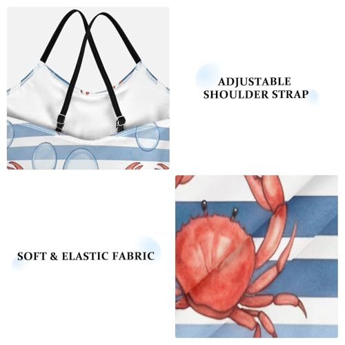 Girls Swimming Suits 3-10 Y Beach Bathing Suit, Red Crabs Blue Stripes3