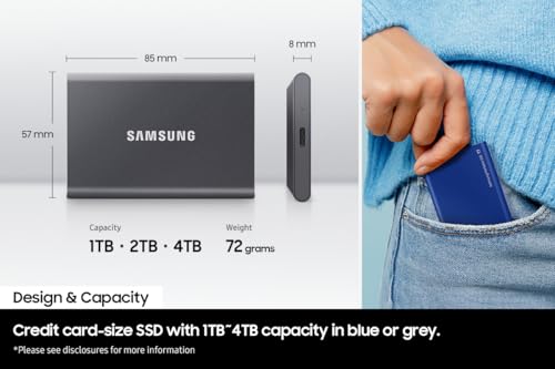 Image of Samsung T7 1TB, Portable SSD, up to 1050MB /s, USB 3.2 Gen2, for Photography, Gaming, Students & Professionals, External Solid State Drive (MU-PC1T0T), Grey