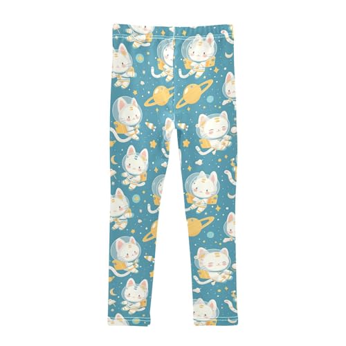 KLL Cute White Cat Astronaut Floating in Space Toddler Girls' Basic Leggings Stretch Full Length Activewear Sports2