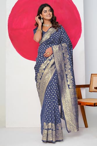 Image of Subham Saree for Woman Silk Cotton Kanjivaram | Soft Daily Wear Golden Zari Sari with Jacquard Blouse Piece