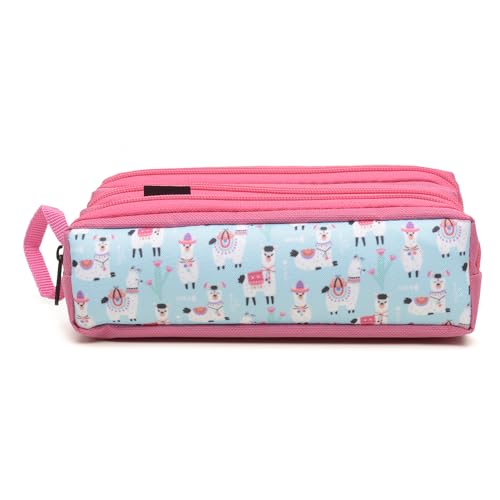 Estojo Triplo Oxford Liso Rosa Lhama