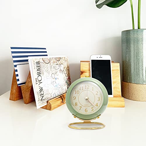 Aldervine Small Desk Clock, Retro Bedroom Table Vintage Analog Alarm Clock, Silent Non-Ticking Gold Clock, Bedside Decor Aesthetic #TOP4