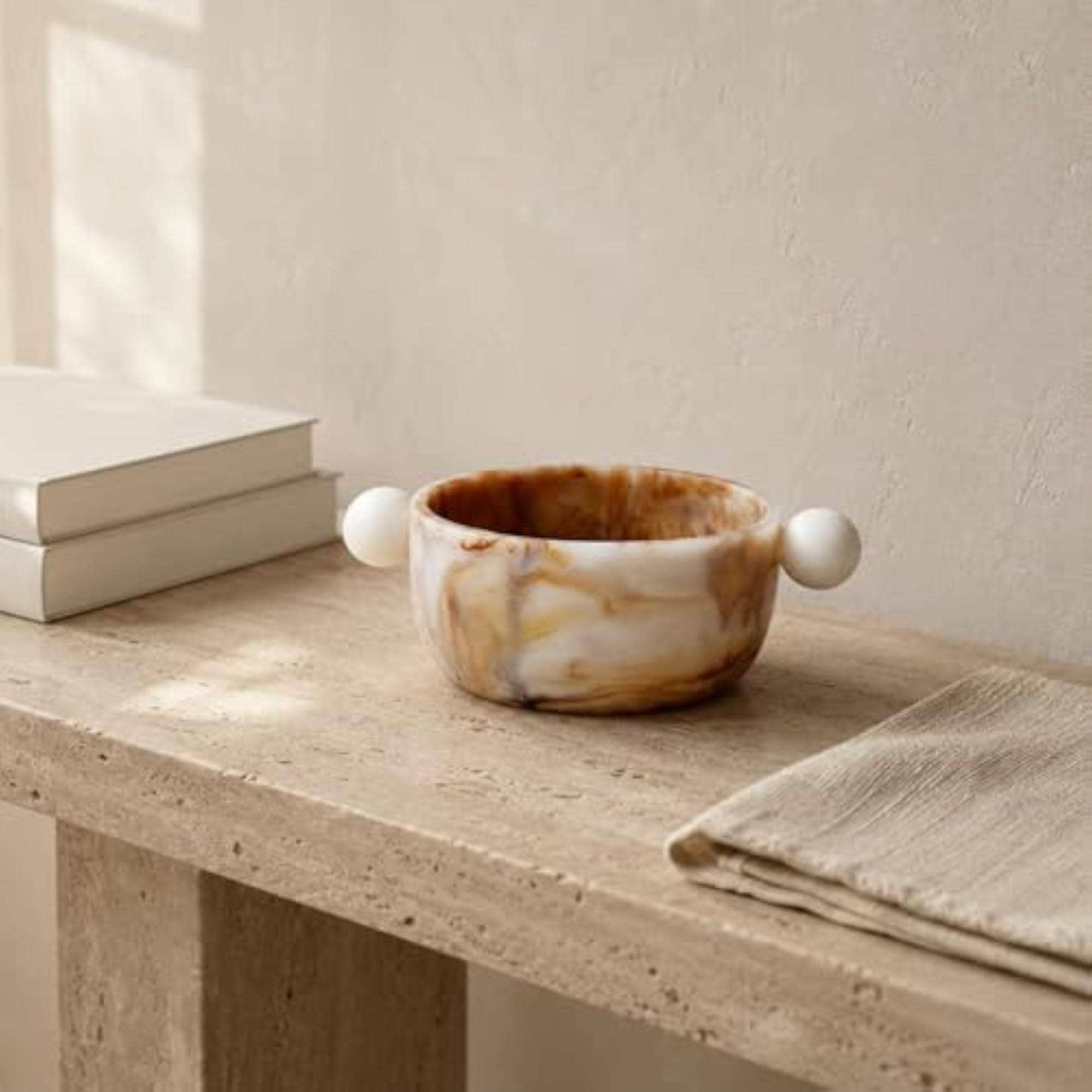 Imitation Ox-Bone Resin Bowl, Transparent Marbled Design