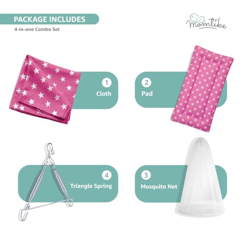 Image of Baby Cradle Swing for Newborns | Cotton Fabric Filled with Recron Fibre | Hanger Spring, Mosquito Net & Mattress with Insert Pocket | Jhoola, Thottil, Joli, Jokali, Onjal (Pink)