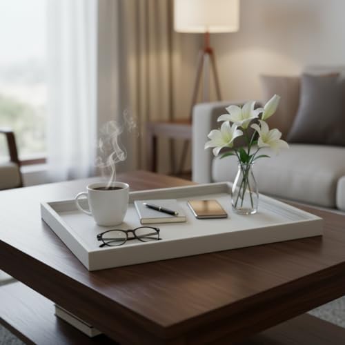 Galopgen 35 * 18 Inch Rectangular Ottoman Tray | Textured PU Leather, Waterproof & Heat-Resistant Storage for Coffee/Dining Tables, Sofa, Bed, Entertainment & Party (Tranquil Beige, 35 * 18in) by Galopgen - Used condition - US$82.42
