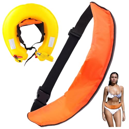 Porgeel Cinturón Salvavidas Inflable Chaleco Salvavidas Inflable automático cinturón Ajustable con Tiras Reflectantes y Tubo Extra de Silbato para Kayak Barco sin Cilindro de Gas Naranja