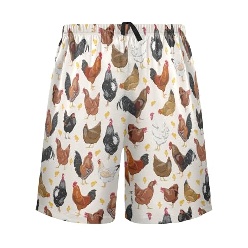 Men's Pajama Shorts Soft Comfy Casual Sleep Lounge Rooster Hen Chicken Pj Bottom with Drawstring & Pockets2