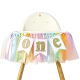 Rainbow Birthday High Chair Banner - Girl 1st Birthday Highchair Banner, First Birthday Tutu Banner,