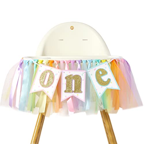 Rainbow Birthday High Chair Banner - Girl 1St Birthday Highchair Banner, First Birthday Tutu Banner, Ice Cream Birthday Party Decorations, Girl’s Birthday Party Supplies (Rainbow Birthday Banner One) #TOP12