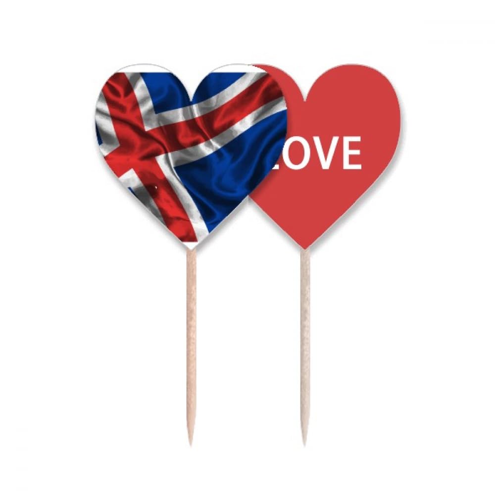 Cure-dents drapeau Islande en soie motif cœur pour décoration buffet et cocktail festif