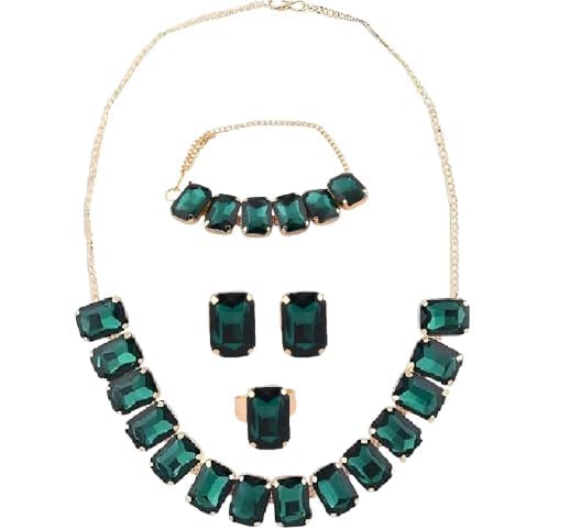 Charming Jewelry Traditional Green Kundan & Stone Studded Choker Necklace Jewellery with Earrings & Ring,Bracelet Set for Women-image-37