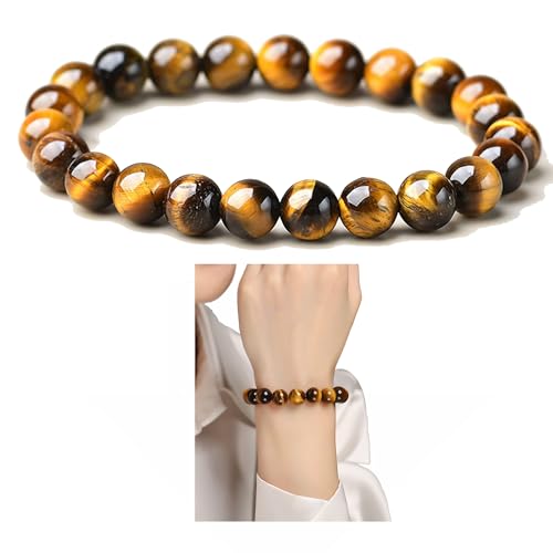Cryhand Tiger's Eye Bracelets for Men Stretch Bracelets For Women Handmade Stretchy Beaded Feng Shui Jewelry, Natural Stone Protection Healing Bracelets Chakra Crystal Bracelet(Tiger's Eye A Grade)