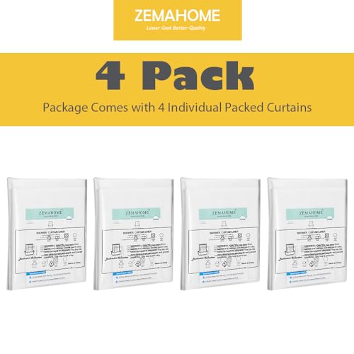 Image of ZEMAHOME 4 Pack PEVA Plastic Shower Curtain Liner Premium Light Weight 72 inch x 72 inch Clear Bathroom Shower Showroom Curtain Liner with Rustproof Metal Gromments and Weighted Magnet
