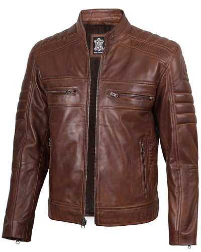 Decrum Leather Jacket Men - Cafe Racer Style Fashion Real Lambskin Leather Jacket For Men