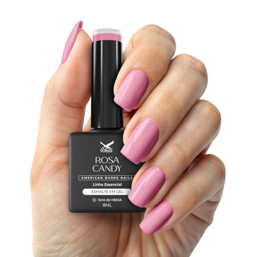 Esmalte em Gel, Rosa Candy, 8ml, Cobertura Uniforme, Brilho Duradouro - American Burrs Nails