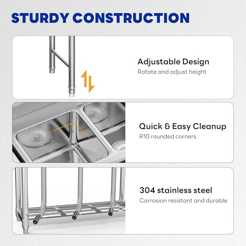 DWVO Stainless Steel Utility Bar Sink, 3 Compartment Free Standing Small Sink with Backsplash, 39in Commercial 3 Bay Sinks with shelf for Garage, Restaurant, Kitchen, Laundry by DWVO - Image 5