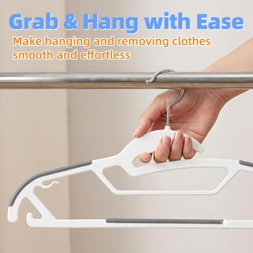 Image of 12 Pack Plastic Clothes Hangers, Non-Slip Slim Hangers with 360 Rotating Hook, Heavy Duty Space Saving Hangers for Shirts, Pants & Coats(White)