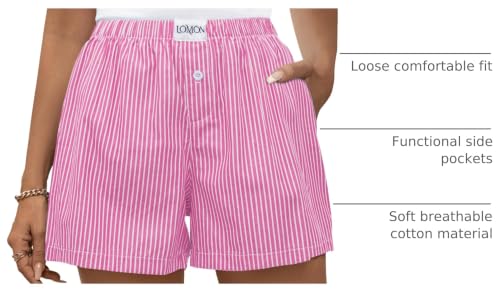 Image of LOMON Boxer Shorts for Women Summer Gingham Pajamas 2026 Lounge Sleep Pj Plaid Shorts Y2K Beach Bottoms with Pockets