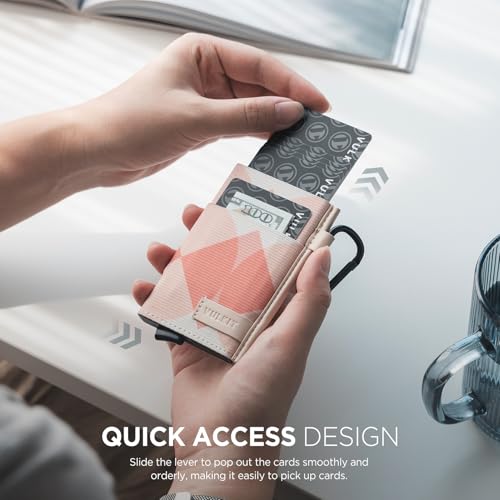 VULKIT Slim Wallet for Men and Women, Pop up Credit Card holder Metal Case RFID Blocking with Keychain Wristlet2