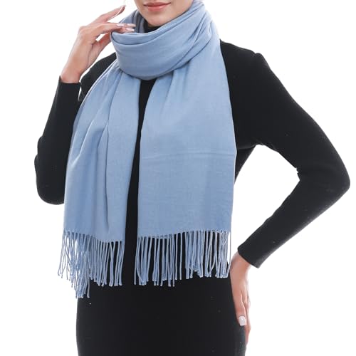 RIIQIICHY Schal Damen Winter Kuschelig – Schals für Damen, Blauer Weicher Winterschal mit Fransen, Stola für Abendkleid & Festliche Anlässe