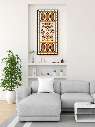 Image of Ethnics of Kutch Traditional Kutch Handicraft Mud-Mirrorwork Lippan Kam Wall Art (Water and Break Resistant) - Rectangle (24 Inch x 12 Inch) - (Cream - LKT-0403)