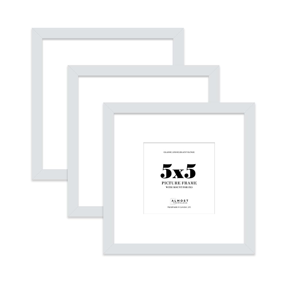 5x5 Light Grey Picture Frame with Mount for 3x3 Photos, Prints - Modern Square Wall Frame, Set of 3