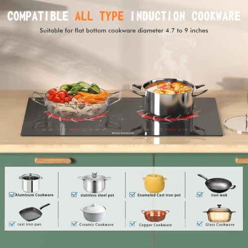 Image of Karinear 2 Burners Electric Cooktop 110V Countertop Burner, Radiant Stove | Portable Electric Stove, drop-in or Countertop Use, Timer, Child Safety Lock, 110v Outlet Plug, Sensor Touch Control