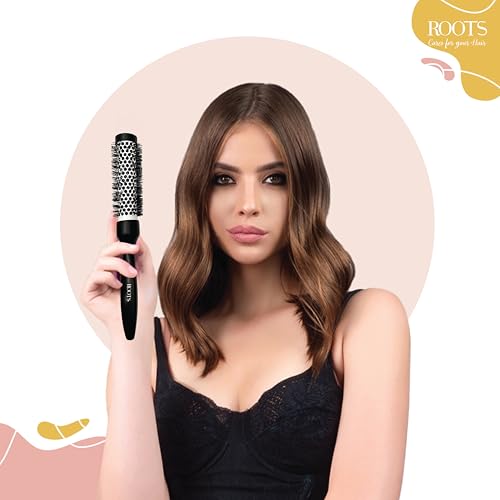 Image of ROOTS Professional Barrel Hair Brush | For Blow Drying & Volumizing | With Ceramic Barrel & Nylon Bristle | For Women's Wavy, Curly Hair | Length - 10.55 Inch, Model No - PEC25 Black