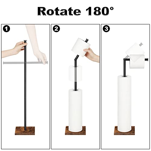 Toilet Paper Holder Stand Wood Free Standing Toilet Paper Holder Bathroom Tissue Paper Roll Holder Floor With Reserve Farmhouse Toilet Paper Standing With Dispenser And Storage Rustic Brown And Black #TOP3