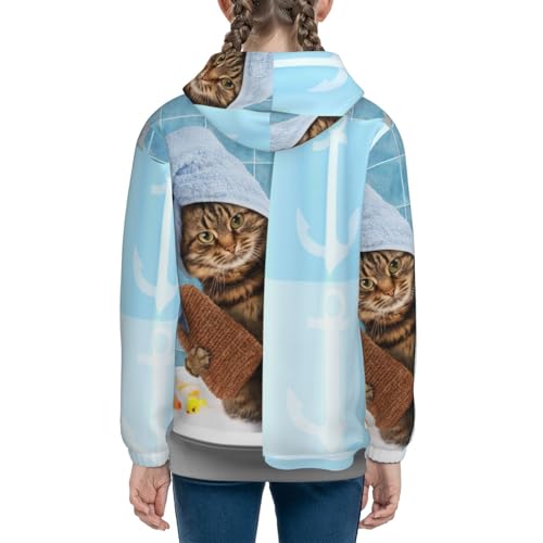 Funny Cat Taking a Bath Kids Pullover Hoodies Boys Sweatshirts Girls Athletic Clothes with Pocket4