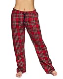 Active Club Cotton-Blend Flannel Pajama Pants for Women, Flannel Plaid PJ Pants for Women for Sleep and Lounge, Womens PJ Bottoms (Red Pink, Small)