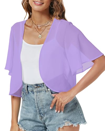 Image of ZNVGIRL Women Shrug Chiffon Cardigans Open Front Short Sleeve Bolero for Evening Dressy 2026