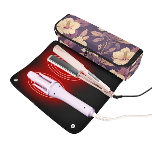Bolsa de viaje para herramientas de cabello Hibiscus Florals con tapete resistente al calor y organizador de accesorios para planchas, rizadores y secadores miniatura 2