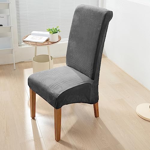 Image of HOKIPO Velvet Long Back Chair Covers Set of 2, Dark Grey (AR-4760-DGRY*2)
