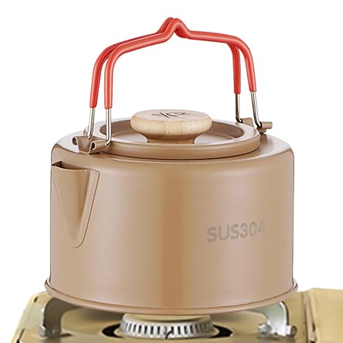 Wezalget Hervidor para camping, de camping de acero inoxidable de 1100 ml, hervidor de agua caliente con mango resistente al calor, hervidor de agua de camping para té, café