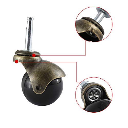 Artilife 4Pack Roues à roulettes 2" Roulette en cuivre antique avec 5/16" x 1-1/2"(8 x 38mm) Chaussette de montage pour chaise de canapé de meubles lourds