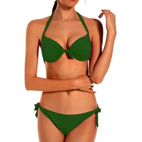 EONAR Womens Push Up Bikini Top with Underwire Low Waist Cheeky Bikinis Thong Bathing Suit Adjustable Swimwear 2pcs Swimsuit(Army Green,XXL) Cover