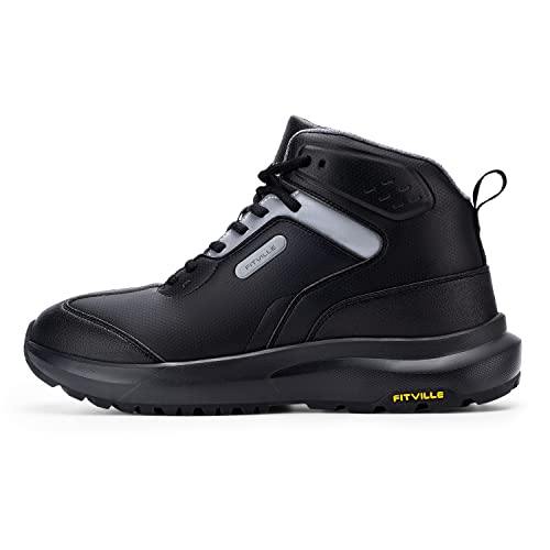 Fitville Men's Extra Wide Hiking Boots High-Top Outdoor Walking Shoes Trekking Boots With Arch Support For Heel Pain Relief - Rugged Core (Black, 10.5 Wide) #TOP5