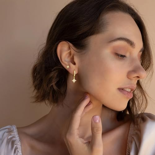 Image of Small Gold Huggie Hoop Earrings Set for Women Men Hypoallergenic 14K Plated Stack Cartilage Earrings, Sterling Silver Multiple Piercing Lightweight Mini Thin Cute Dainty Trendy Jewelry Gifts for Women