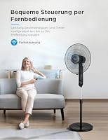 Midea FS40-15FR Standventilator Leise mit Fernbedienung,3 Geschwindigkeitsstufen,LED Anzeige, 7,5H Timer,höhenverstellbar, 80°Oszil-lationsfunktion, 55W Kraftvoller,Ventilator,Luftzirkulation, Schwarz – Ansicht 8