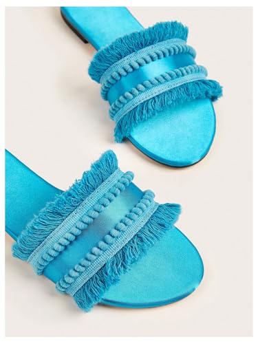 Image of OYOANGLE Women's Fringe Straw Sandals Crochet Open Toe Single Band Flat Slip On Sandals