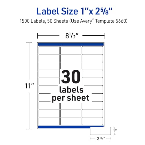 Avery Printable Address Labels, Sure Feed Technology, 1" x 2-5/8", Matte Clear, Compatible with Laser Printers, 1,500 Blank Labels Total, Great for Mailing, Branding, and More (5660) by Avery - Image 5