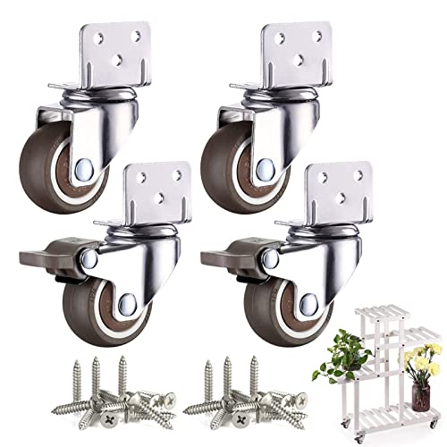 Resszo Heavy Duty Castor Wheels with Brake, 55 MM with Load Capacity 600 LBS, Set of 4 Furniture Castors Made of Thermoplastic Elastomer, Transport Castors with L-Mounting Plate, Rubber Trolley Wheels