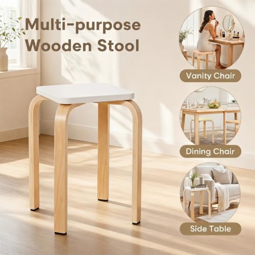 Image of COSTWAY 18-Inch Stackable Wooden School Stools Set of 4, Assorted Color | Portable Backless School Chairs with Square Top, Anti-Slip Felt Mats, Stacking Stools for Classroom, Dining Room, Kitchen