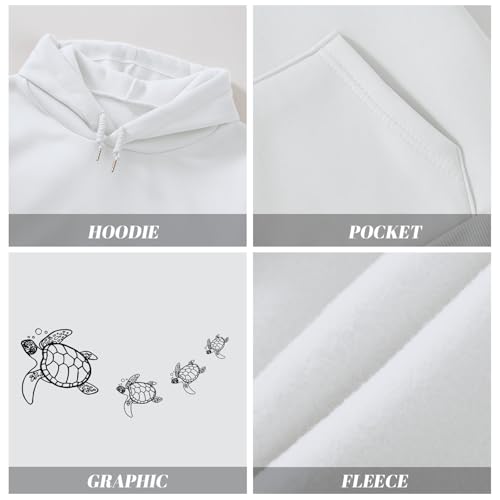 Lubpow Cute Sea Turtle Hoodies for Women Oversized Ocean Hoodie Aesthetic Graphic Sweatshirts Casual Fleece Pullover Tops(White,S)